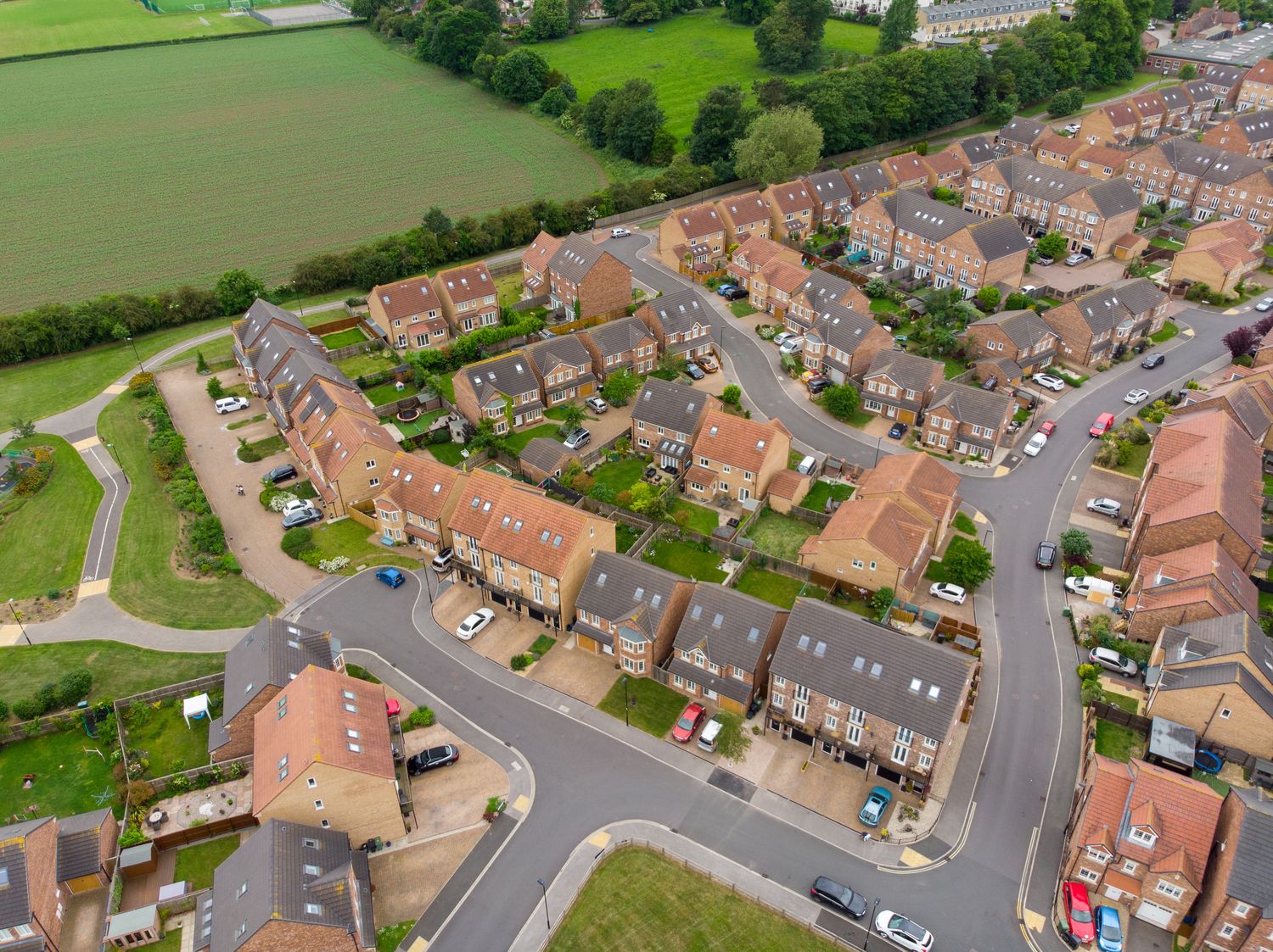 An aerial of UK housing stock, or a clean property-data overlay.